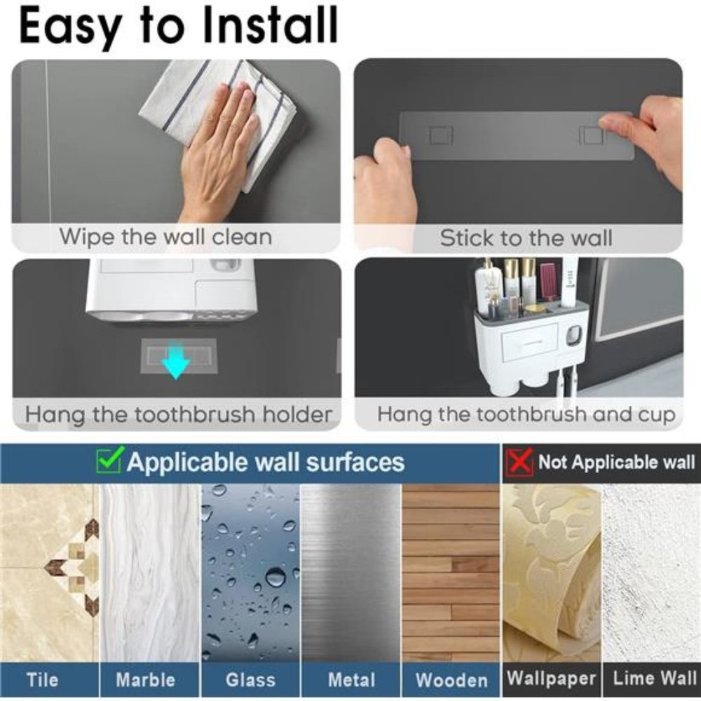 Toothbrush Holders for Bathrooms, 2 Cups Toothbrush Holder Toothpaste Dispenser - Picture 6 of 6